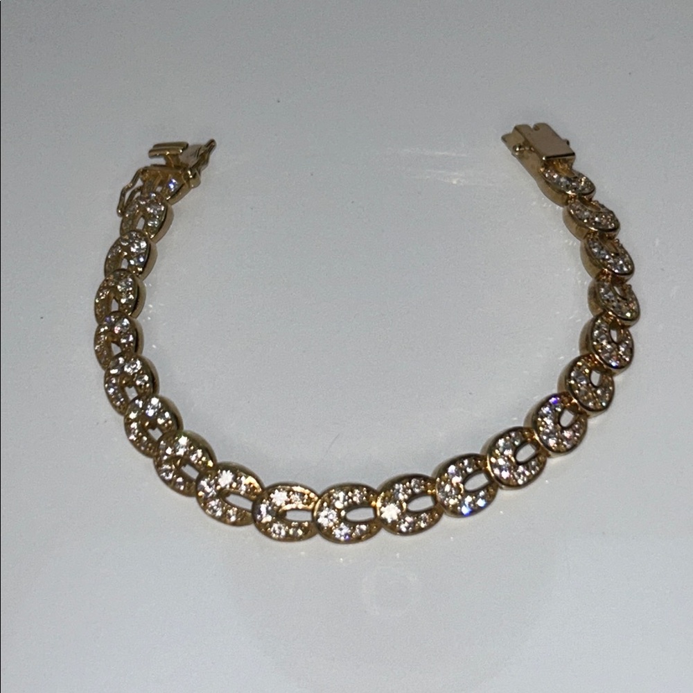 NWT Gold Plt Sterling Silver Rhinestone Horseshoe Link Designer Line Bracelet